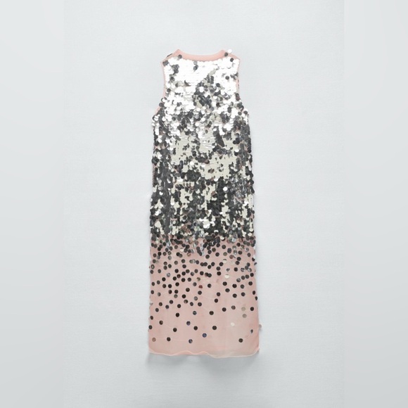 Zara Dresses & Skirts - Zara Pink and Silver Sequin Midi Dress